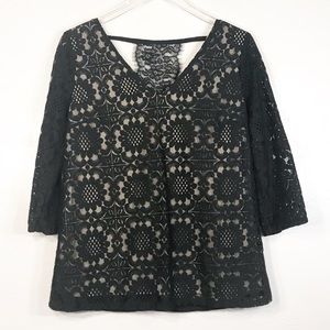 Skies Are Blue | Black Floral Lace Long Sleeve Top